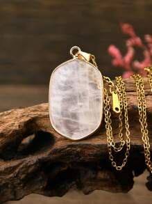 Elegante conjunto de joyería de cristal natural rosa, pendientes cuadrados + collar, adecuado como regalo del Día de la Madre para mujeres