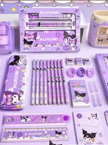 Sanrio Set de caja de regalo con personaje de dibujos animados de Sanrio Hello Kitty y Kuromi, incluye lápiz, cuaderno, sacapuntas, estuche de lápices, regla y borrador, , regalos de vuelta a la escuela