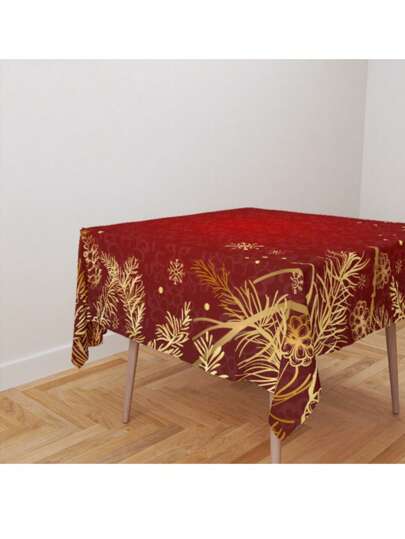 Toalha De Mesa Quadrada Tecido Oxford Feliz Natal Natalino Papai Noel Verde Vermelho Flocos de Neve- 140x140cm