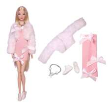Short Slim Fit Solid Color Sweater With A Beautiful Bow On Top, Playful And Gentle. Wearing A Loose Plush Jacket, It Is Soft And Warm. Put On The White Shoes Again, Sweet Yet With A Winter Atmosphere, Perfect For Daily Shopping Or Dating. Suitable For 11.5-Inch Dolls (Excluding Dolls)