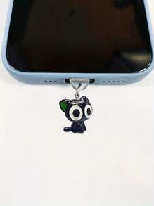 1 pieza Tapón antipolvo para puerto de carga con diseño de gato negro de ojos grandes, accesorio colgante DIY para teléfono móvil, compatible con puerto de carga iPhone/Tipo C