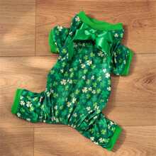 Pijama irlandés para perros con lazo de trébol y cuatro patas para gatos pequeños. - Verde militar - Ver 2