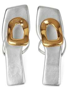 Gold Metallic Women Sandals Square Toe Hardware T-Strap Flats Metal Fashion Casual Dress Flip Flop Slides Woman - 銀色 - 查看 10