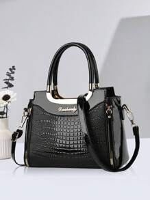 Classic Solid Color Crocodile Texture Square Handbag, Tote Bag, Ladies Commuter Shoulder Bag, Best Mother Day Gifts Ever