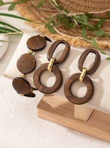 1 Set Of Fashionable New Version Ins Retro Matte Elegant Personalized Street Shot Round Wooden Hand-Woven Beaded Bracelet + Earring Jewelry Set