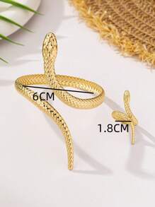 1 Set Exaggerated Snake Line Design Adjustable Open Bangle Bracelets For Women, European And American Style - Gold - View 4