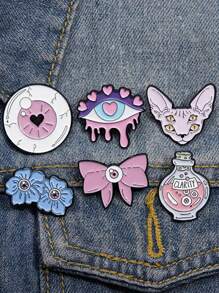 1pc Funny Cartoon Comic Style Blue Alien Flower Eye Cat Shaped Metal Brooch Pin - Multicolor - View 5