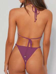 Fashionable & Sexy Lace-Up Bikini Set - Red Bean Paste - View 4