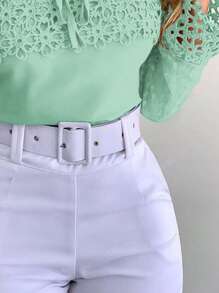 ChicMe Off Shoulder Lace Trim Long Sleeve Shirt For Women Cute Sweet Ruffle Hem Blouse Casual Slim Fit