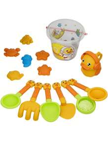 14pcs/Set Random Color Yellow Duck Beach Toys Set, Beach Sand Toys Include Bucket, Shovel, Beach Games & Accessories (Color & Accessories Random)