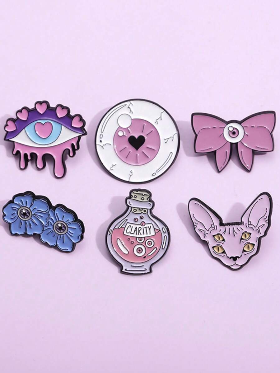 1pc Funny Cartoon Comic Style Blue Alien Flower Eye Cat Shaped Metal Brooch Pin - Multicolor - View 1