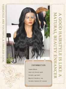 Peluca sintética con parte 13X4X1, cabello ondulado de 26 pulgadas de color negro, fabricada con fibra sintética importada de Japón, resistente al calor. Peluca sintética de alta calidad, suave y natural, ideal para uso diario.