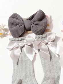 1 件可爱大蝴蝶结婴儿头带和 1 对可爱蝴蝶结防滑婴儿腿套套装