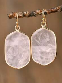 Elegante conjunto de joyería de cristal natural rosa, pendientes cuadrados + collar, adecuado como regalo del Día de la Madre para mujeres