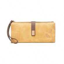 Cartera de piel sintética para mujer, tarjetero Retro con estampado de hojas esmeriladas, hebilla con cremallera, bolso de mano GFE3 - Azul - Ver 3