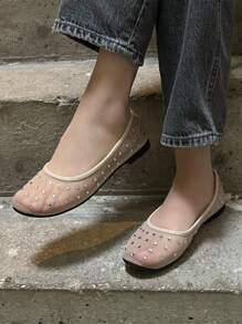 Rhinestone Ballerinas - Beige - View 3