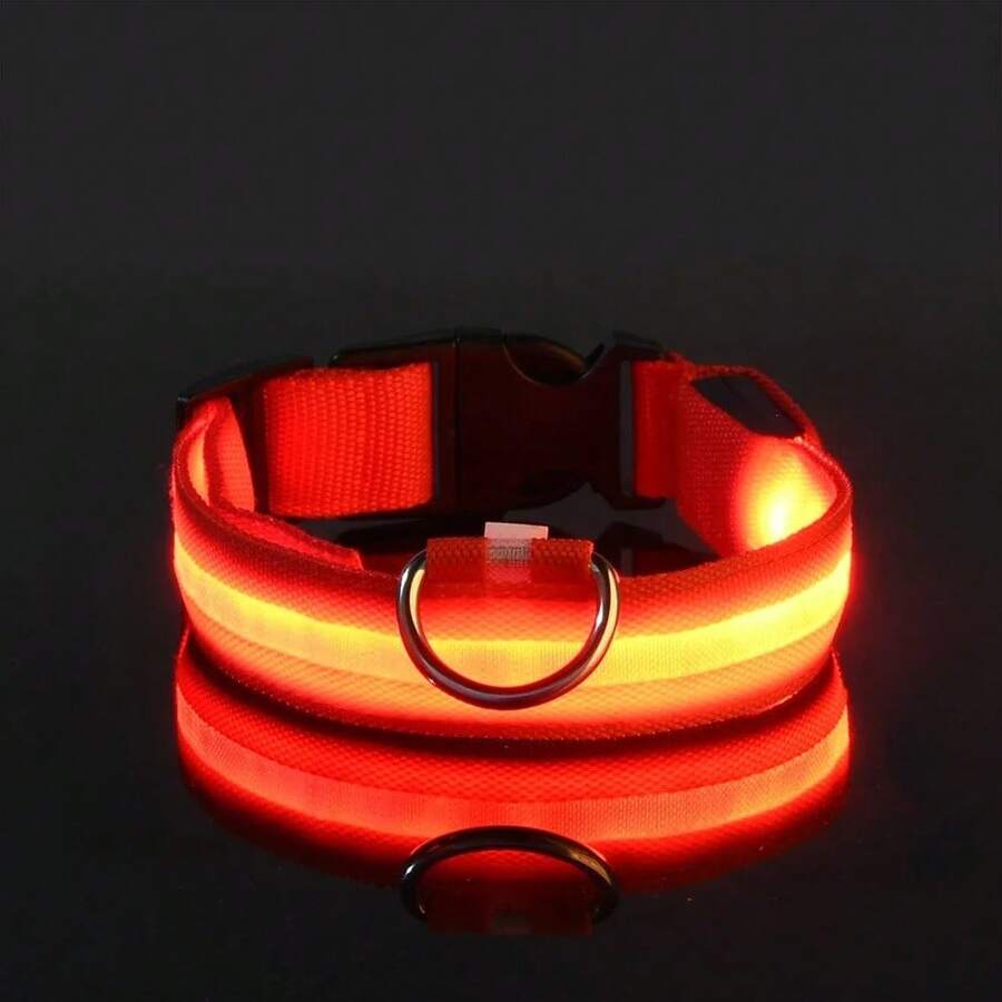 Dog Collar Nylon Night Safety Flashing Glow In The Dark Pet Dog Leash Pet Dogs Luminous Fluorescent  Dog Accessories Collar - Red - View 1