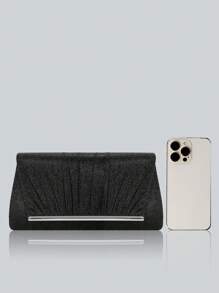 Shiny And Elegant Pleated Women's Evening Bag With Charming Rhinestone Pendant Necklace, Bracelet, Earrings, Gorgeous And Exquisite Party Clutch, Perfect Purse For Party Girls, Brides, College Students, Shoulder Crossbody Bag With Detachable Metal Chain, Perfect For Prom, Banquet, Party, Wedding, Holiday Party, Best Gift