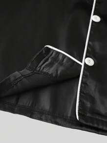 2pcs Tween Boy Black Lapel Neck Short Sleeve Single-Breasted Top & Shorts Casual Pajamas Set