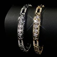 1 pieza Brazalete clásico minimalista con circonita cúbica sintética brillante, accesorio de uso diario elegante de alta gama