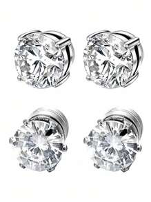 Femme Finess Juego de pendientes magnéticos de acero inoxidable para hombres y mujeres, estilo AB, de doble cara, sin perforación, con combinación de pendientes de pareja, circonita cúbica hipoalergénica de 5-8 mm