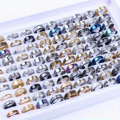 20Pcs Fashion Stainless Steel Rings For Women Men Mix Style Simple Heart Love Butterfly Geometric Jewelry Party Gifts