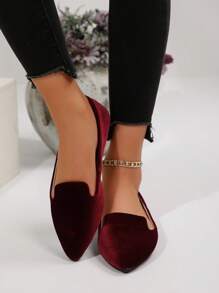 Women's Pointed Toe Colorful Pattern Flat Loafers, New Autumn Outdoor Daily Comfortable Casual Slip-On Canvas Soft Bottom Work Driving Shoes, Versatile Flat Shoes, Random Pattern Designs - Burgundy Velvet - View 6