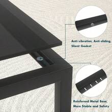 Mesa de centro de vidrio negro, mesa de centro cuadrada de vidrio templado de 26.7 pulgadas, mesa central para sala de estar, oficina en casa con marco de metal negro, fácil montaje - Negro - Ver 3