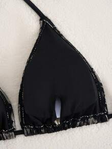 Vacation Beach 3pcs Set - Sexy Lace Bikini Top, Sarong & Skirt - Black - View 4