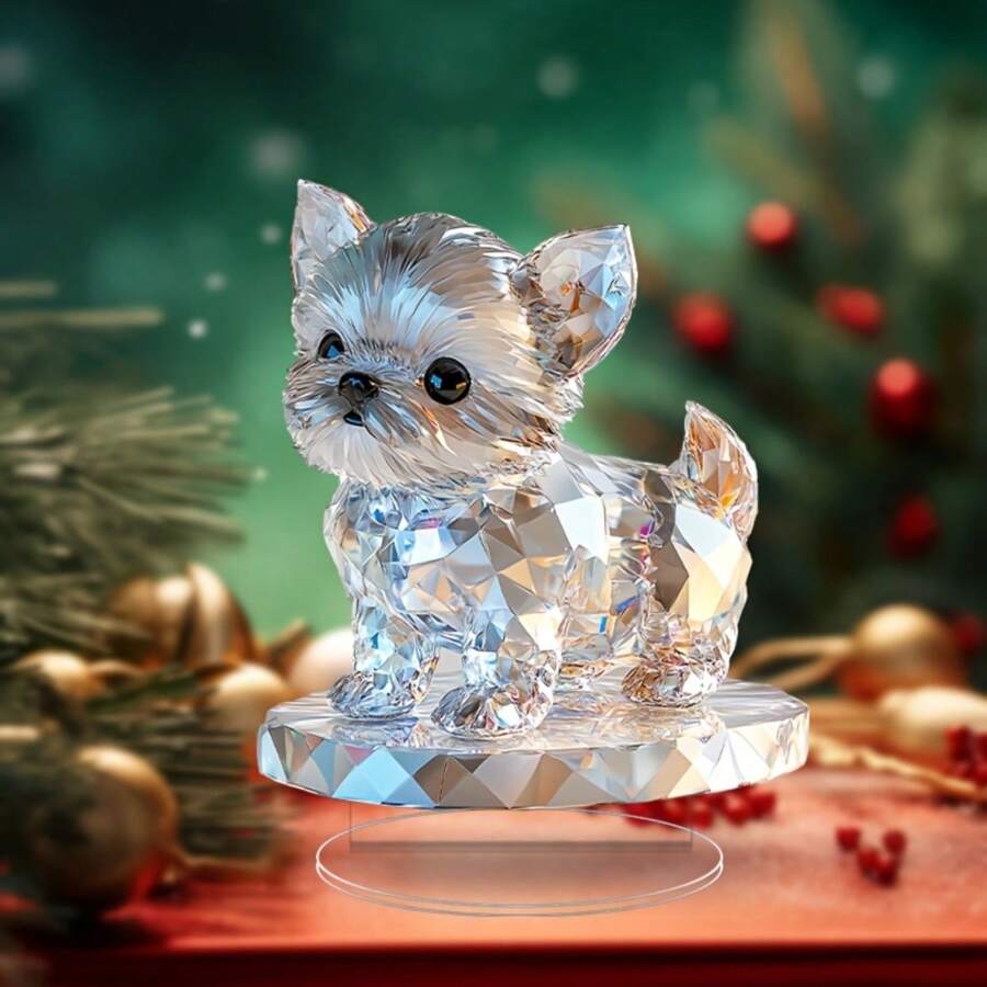 Glittering Crystal Acrylic Yorkshire Terrier Figurine - Elegant Rhinestone-Like Dog Decor, Suitable For Home And Office - Battery-Free, Holiday Gift, Assorted Style Gifts Birthday Graduation