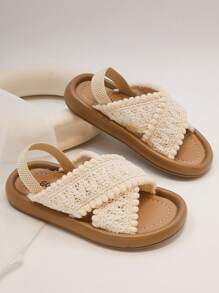 Sandalias para niñas con diseño de tira cruzada tejida hueca, suela gruesa y suave para playa, cómodas, casuales y antideslizantes
