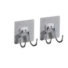 2 Pieces Of Stainless Steel Solid Double Hooks Hooks No Drilling Behind The Door Wall Mounted Bathroom Toilet Kitchen Hooks