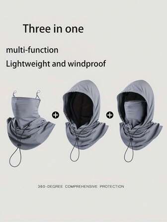 Pasamontañas unisex de seda helada con protección solar - Mascarilla facial resistente a los rayos UV, transpirable, sin costuras y ajustable con cordón para el cuello, ideal para ciclismo, motocicleta, pesca y otras actividades al aire libre. Capucha de protección solar para mujer y hombre.