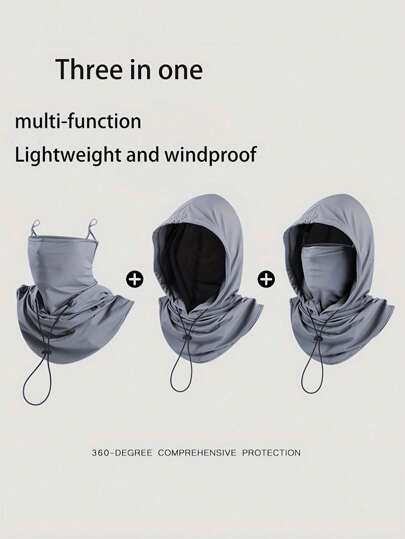 Pc Unisex Ice Silk Sun Shield Balaclava Hat - UV-Resistant Full Face Cover For Cycling - Breathable, Seamless & Adjustable Neck Gaiter Scarf With Drawstring, Outdoor Motorcycle Riding Bicycle Fishing Headgear Hat With Hanging Ears, Sunscreen Face Mask For Women, Cycling Hood For Men