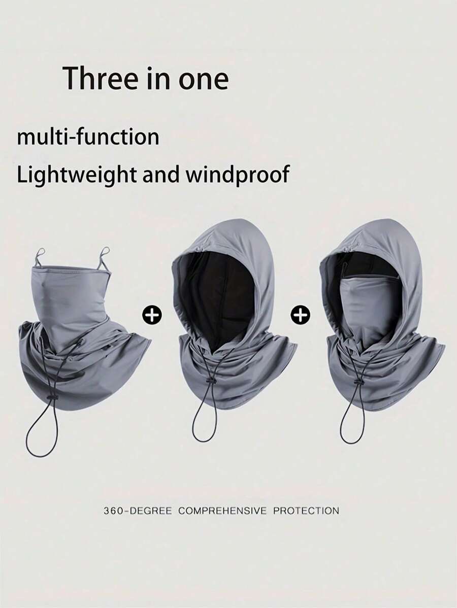 1 pièce Cagoule de protection solaire en soie de glace unisexe - Cache-visage complet résistant aux UV pour le cyclisme - Écharpe tube respirante, sans couture et réglable au cou avec cordon de serrage, couvre-chef pour moto, vélo, pêche avec oreilles pendantes, masque solaire pour femmes, capuche de cyclisme pour hommes