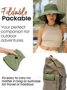 1 pièce Chapeau de soleil pour femmes, chapeau de jardin à large bord avec trou pour queue de cheval, protection solaire pour la plage, matériau respirant, chapeau d'été avec bord relevable