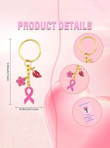 6pcs/12pcs Breast Cancer Promotional Accessories, Breast Cancer Women's Inspirational Gifts, Women's Pink Breast Cancer Promotional Decorations, Red Ribbon Brooches,Including Transparent Gauze Bag And Greeting Card, Women's Love Friendship Party Encouragement Gift,Car Keychains