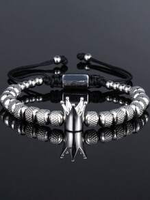 1 pulsera de hombre con diseño de corona, de acero inoxidable, ajustable, de color negro/plateado/dorado, hecha a mano, resistente a los arañazos, regalo para el Día de San Valentín, Día del Padre, primavera 2025