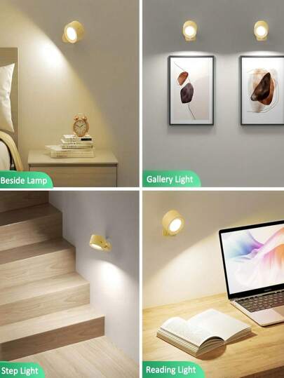 LED Sconces, Wand Mounted Lamps Rechargeable Battery Operated USB Port 3/1 Temperatures 2/3 Brightness Levels 360°Rotate Magnetic Ball, Cordless Lights Reading Bedside view 4