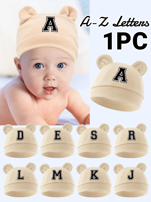 1 pieza Gorra de bebé de algodón con patrón de 26 letras, adecuada para brindar calor y protección diaria a bebés niños y niñas