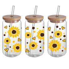 4 Packs Daisy & Heart 3D Crystal Transfer Paper, UV DTF Self-Adhesive Waterproof Scratch-Resistant Decals For Tumblers & Bottles, High-Quality Plastic Wraps