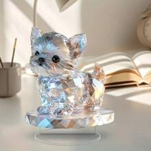 Glittering Crystal Acrylic Yorkshire Terrier Figurine - Elegant Rhinestone-Like Dog Decor, Suitable For Home And Office - Battery-Free, Holiday Gift, Assorted Style Gifts Birthday Graduation