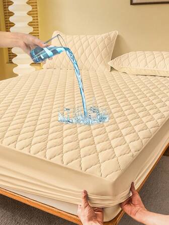 1pc Water Resistant Bed Sheets, Bedding, Fitted Sheet, Solid Color Mattress Cover, Soft And Comfortable Bedding For Bedroom, Skin-Friendly Mattress Cover, Anti-Penetration Bed Cover, Deep Pocket Breathable Quilted Mattress Protector, For Queen King Twin All Size, Cover For Mattress Protector And Mattress Topper, Dustproof, Machine Washable, Perfect Holiday Gift, Camel