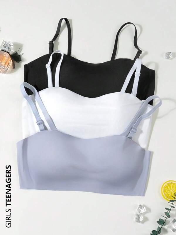 3 pièces Soutien-gorge sans bretelles pour adolescentes, sous-vêtements confortables pour adolescentes avec couverture totale, 1 paire de bretelles offertes, convient pour les 13 à 16 ans