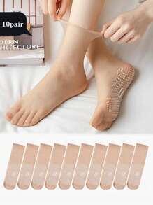 10 paires de chaussettes ultra fines transparentes en maille pour femmes, chaussettes longues invisibles avec fil d'acier, collants sans couture pour le printemps/été