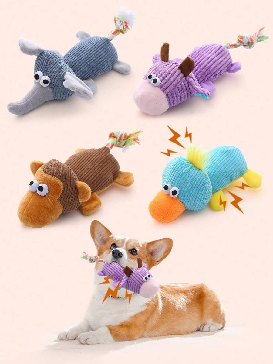 1pc Random Color Cute Animal Shaped Plush Toy For Dogs