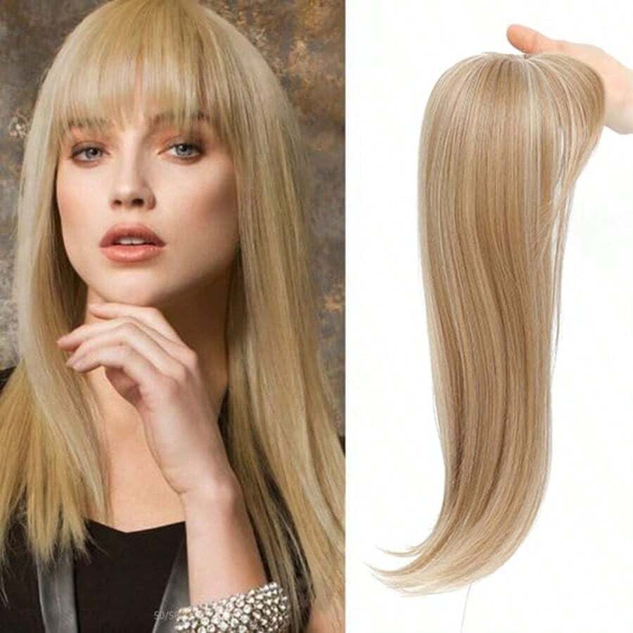 Hair Toppers For Women, 360 3D Cover Hair Topper With Bang Hair Clip With Thinning Hair, 18 Inch Fluffy Toppers Hair Pieces For Women Clip In Bang - Champagne Blonde with High lights - 查看 1
