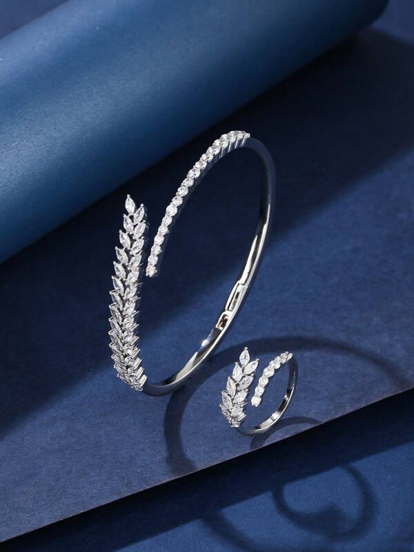 مجموعة سوار وخاتم بسحر أنيق، سوار بغلاف مفتوح لامع، مجوهرات لامعة كهديةرمضان