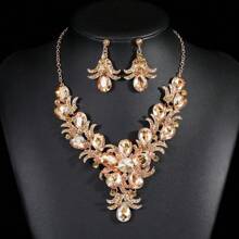 1 set de bijoux pour femme, collier et boucles d'oreilles 3 pièces, mariée, fête, mariage, ensemble de luxe à strass étincelants à la mode
