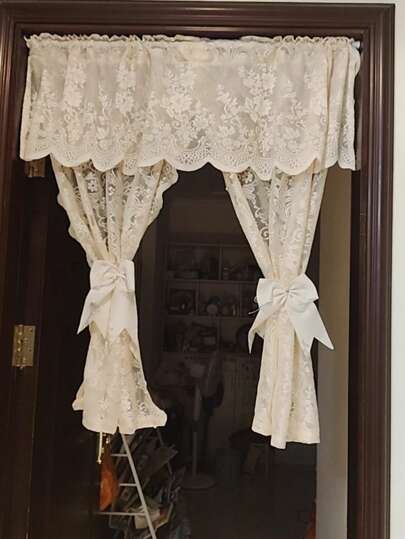 1pc Luxury Pearl Chiffon Tassel Curtain Valance, Door Curtain, Cabinet Curtain, Short Curtain Panel, Home Decor